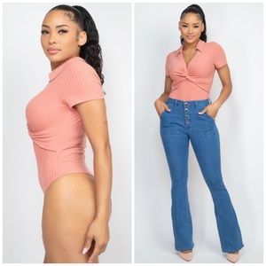 🆕Front twist collared bodysuit in Marsala